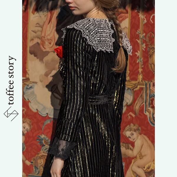 ヴィンテージの魅力を纏った：クラシカルなベルベットワンピース Y0181