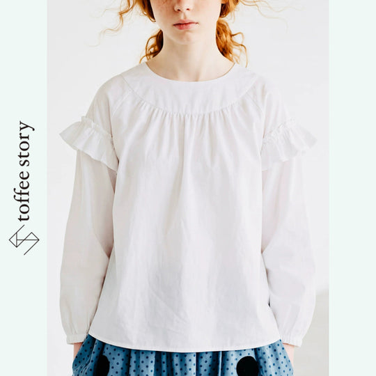 【2color】プリーツに朝の光をたたんで フリル袖シャツ《i1033》