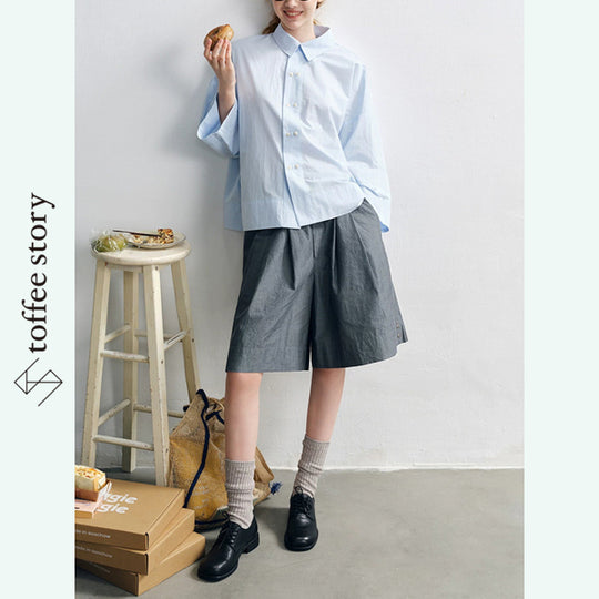 【2color】静かな艶をひそめて タックワイドショートパンツ《P0407》