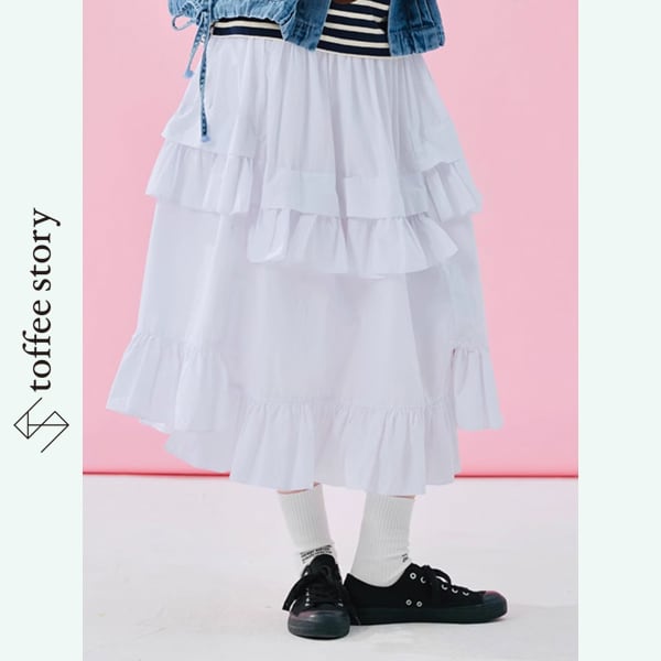 【2color】春のリズムを纏う♡ピュアコットン ティアードフリルスカート 《i0599》
