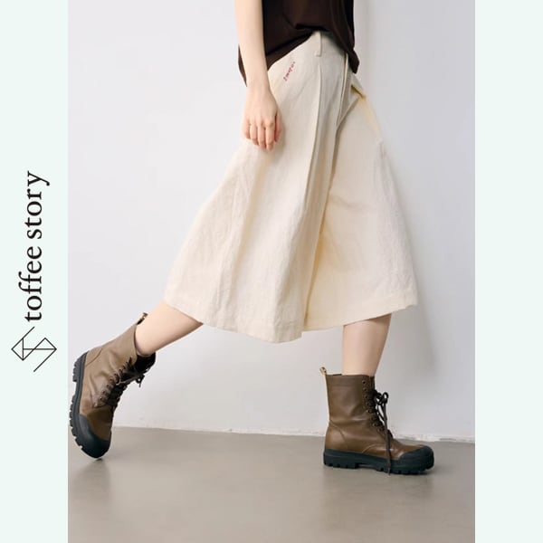 【2color】さり気ない刺繍をON♪上質コットン＆リネンのハイウエスト七分丈パンツ《P0198》