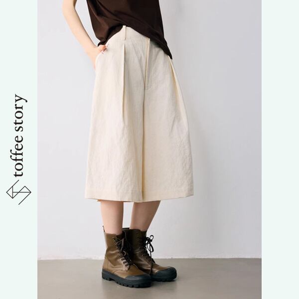 【2color】さり気ない刺繍をON♪上質コットン＆リネンのハイウエスト七分丈パンツ《P0198》