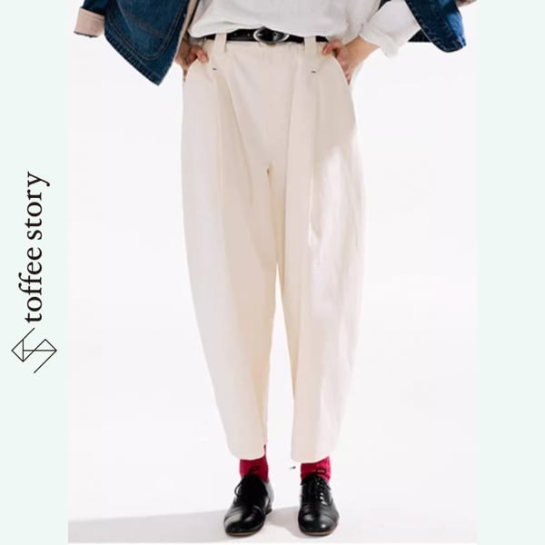 【2color】大人可愛いアジャスターベルト付きコットンワイドクロップドパンツ P0036