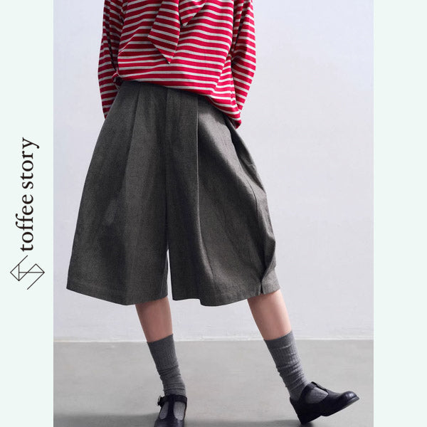 【2color】風をはらむ綿麻プリーツショートパンツ《P0346》