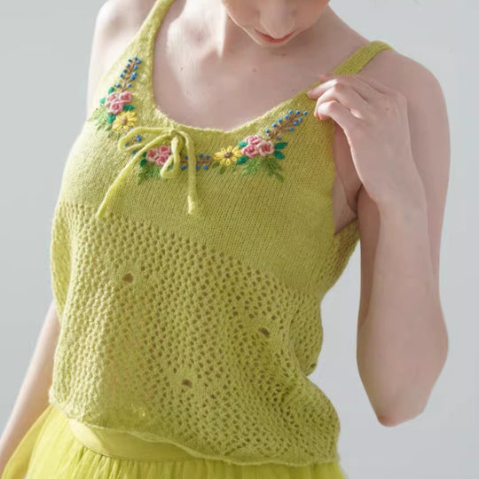 【5color】花刺繍と蝶結びの透かしニット《Y0512》