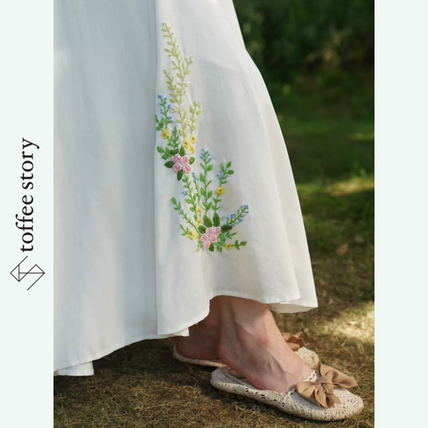 薔薇刺繍のパールホワイトドレープスカート《Y0670》
