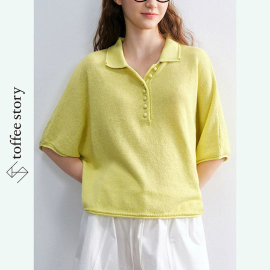 【2color】ふんわり袖のニットポロシャツ《P0400》