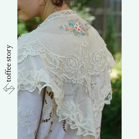 小花刺繍まとうレース三角ショール《Y0705》