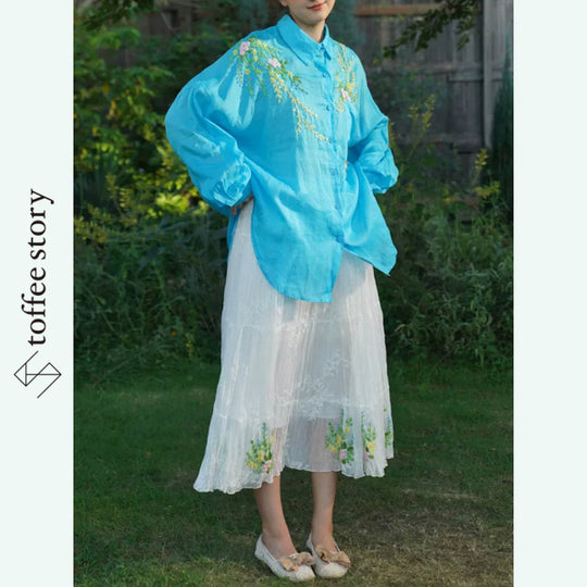 【4color】バラを纏って森へ リネンロングシャツ《Y0736》