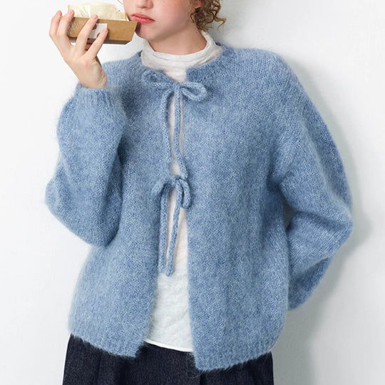 【2color】結び紐でととのえる モヘアのルーズカーディガン《P0430》